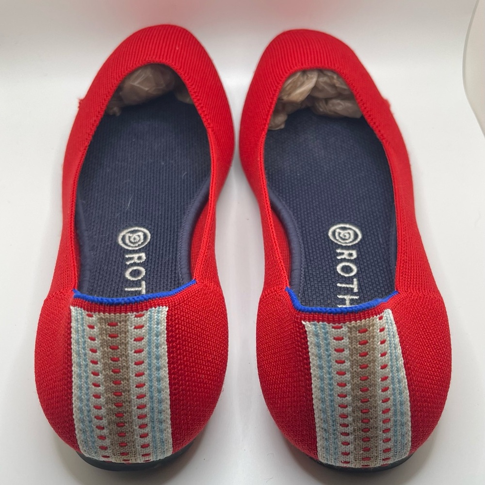 Rothy's Vibrant Red Flats with Blue Accents - Picture 4 of 9